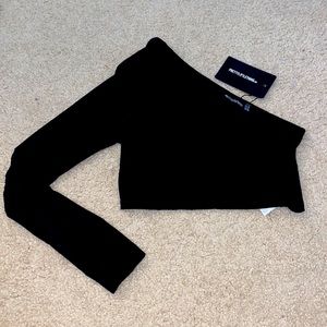 Black One Shoulder Rib Crop Top